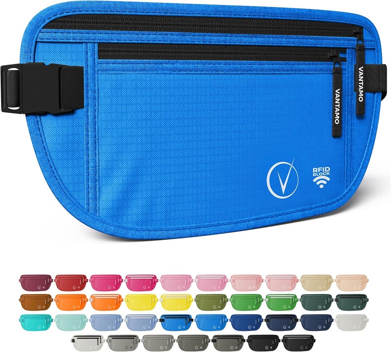 Vantamo Money Belt with RFID For Men & Women, Hidden Passport Holder for Travel, 2 Compartment Travel Fanny Pack for Women Anti Theft - Image 1